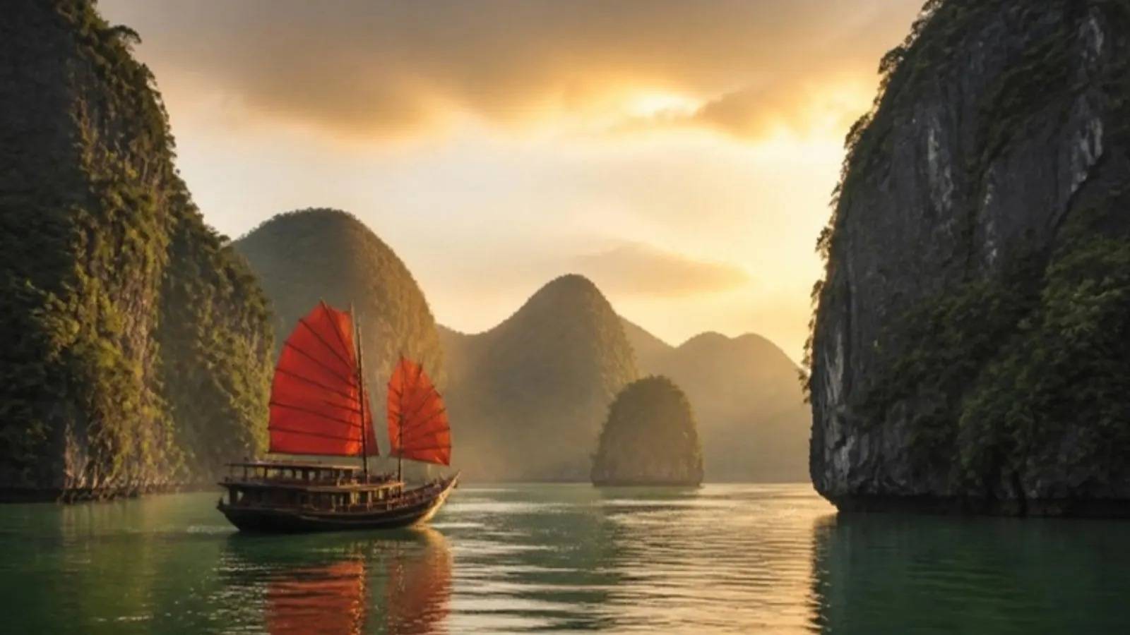 Halong Bay junk at sunrise