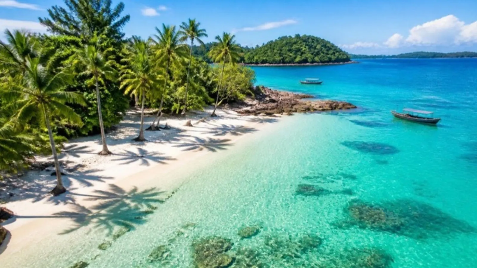 Turquoise water and white sand beach on an island near Phu Quoc, Vietnam