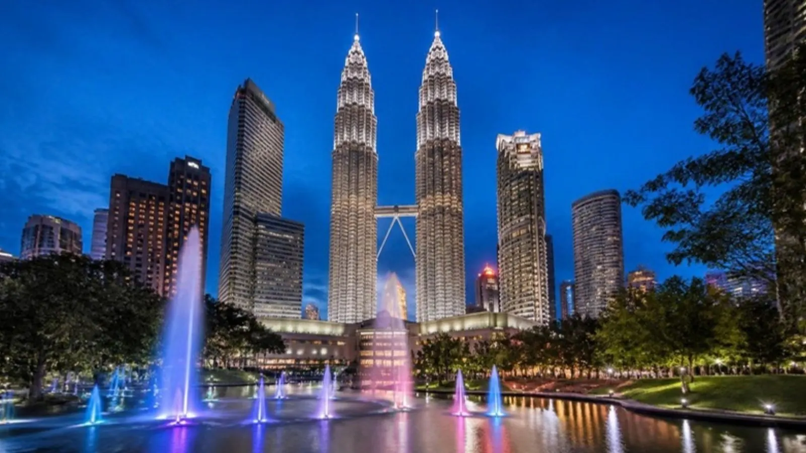 Petronas Towers at blue hour from KLCC Park